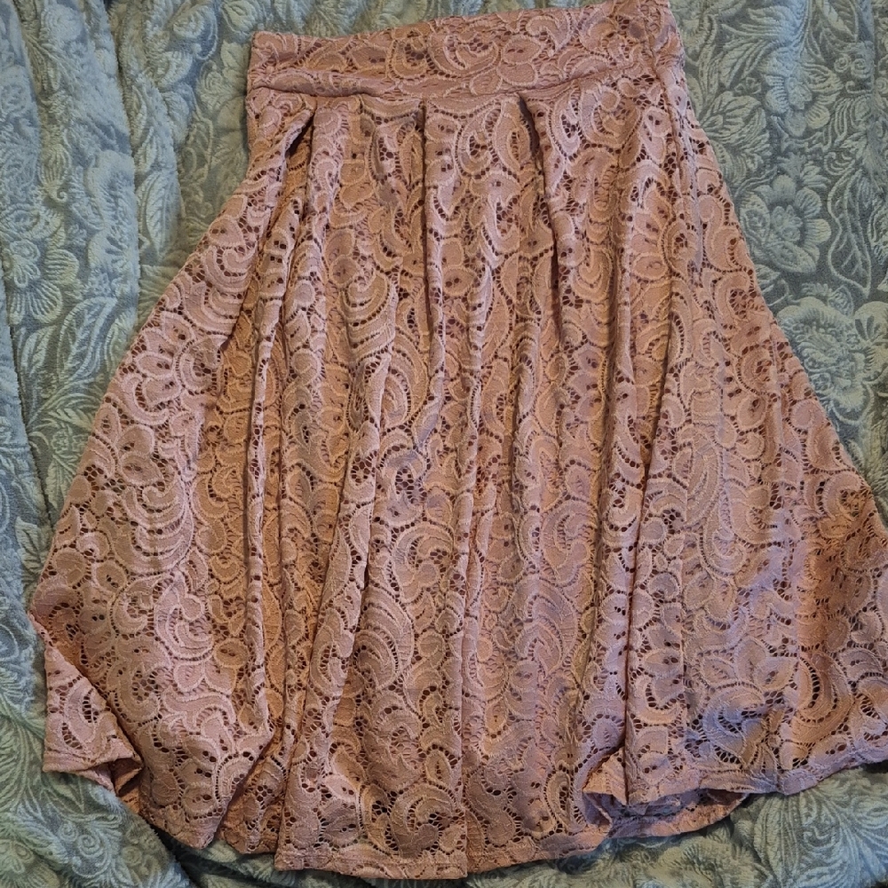 See You Monday Pink Lace A-Line Skirt